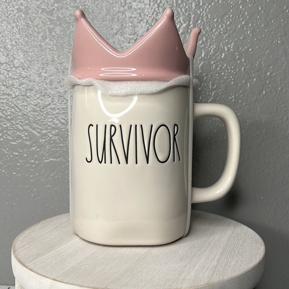 Rae Dunn Survivor Coffee Mug Breast Cancer Awareness Pink Crown Topper New! - Picture 2 of 5